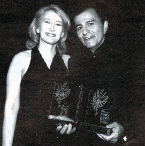 Jo Maeder (at Z100 then) presenting Casey Kasem with the first Billboard Monitor Alison Lifetime Achievement Award, October 18, 1997.